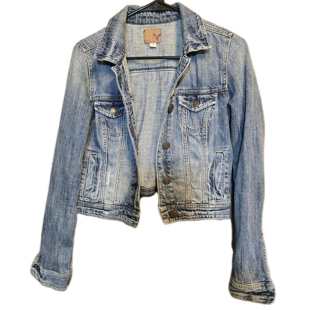 American Eagle Distressed Jean Jacket Women's Size SP - Picture 1 of 6
